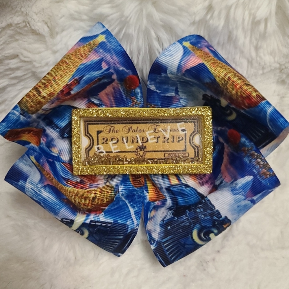 Christmas train jumbo hair bow